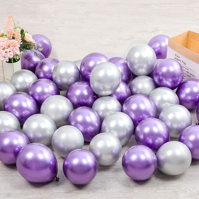 100Pcs 5Inch Tiny Purple Silver Chrome Metallic Latex Balloons For Bir