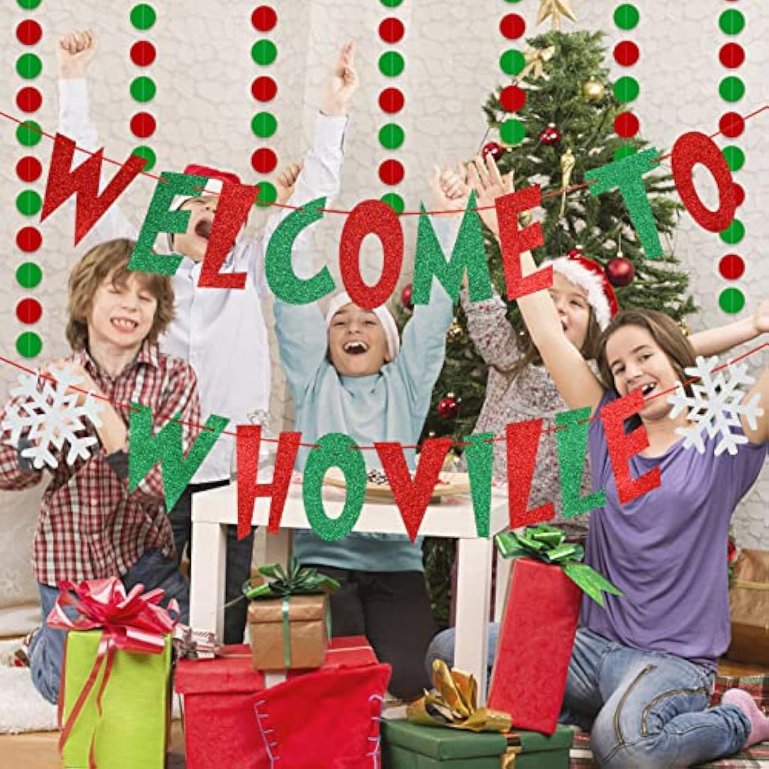 Red And Green Welcome To Whoville Banner, Whoville Christmas Banner Decorations Welcome To Whoville Sign For Xmas Vacation Holiday Party Home Decor