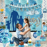 Fathers Day Decorations - Blue Happy Father’s Day Party Supplies with Banner,Backdrop,Porch Sign,Honeycomb Centerpiece,Best Dad Ever Decoracion Para El Dia Del Padre