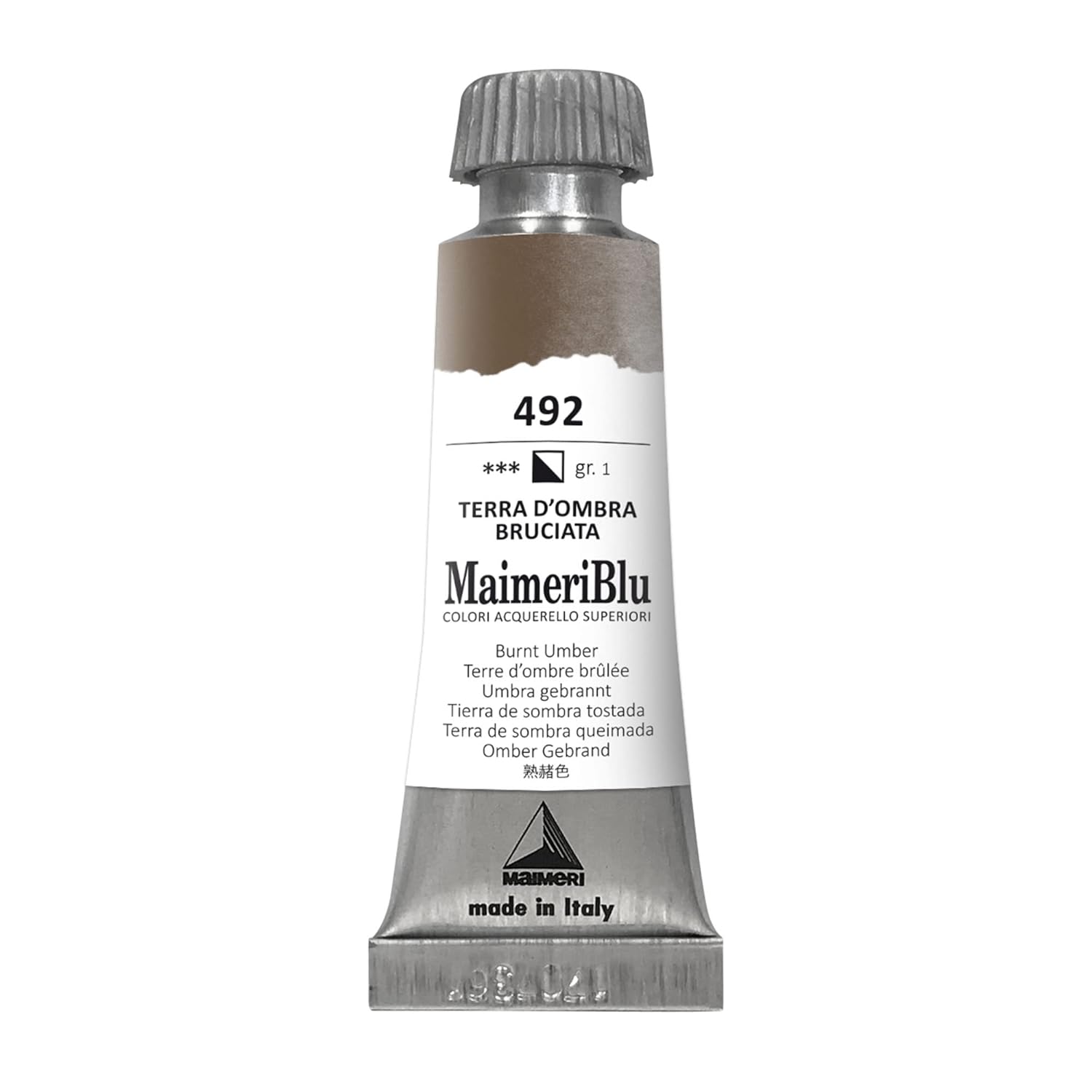 MaimeriBlu 12ml Single-Pigment Watercolor Paint - Burnt Umber PBr7 Professional Watercolor Paint - Lightfast and Transparent Watercolor Paint Tube for Artists
