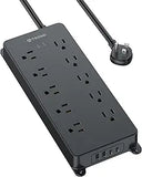 Surge Protector Power Strip 10 Outlets 4 USB Ports 2 USB C 4000J 5FT Flat Plug Wall Mount Black