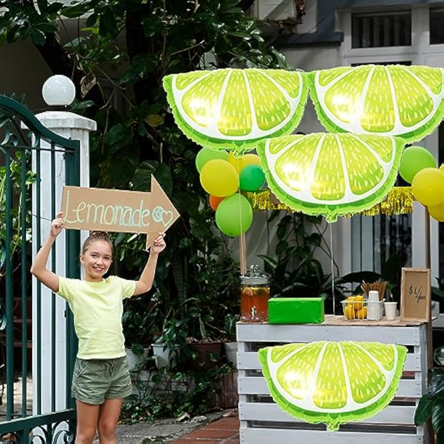 4 Pieces 26 Inches Large Fruit Lime Balloons, Green Aluminum Foil Lemon Balloon For Fruit Themed Birthday Wedding Decorations Party Supplies