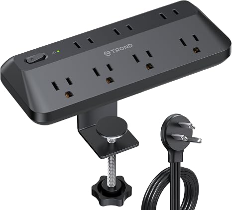 Desk Clamp Power Strip 7 Outlets 1700J Surge Protector 10FT Flat Plug