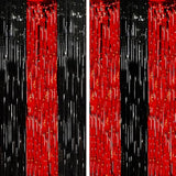 2 Pack Red Black Tinsel Fringe Curtains Party Backdrop Decorations