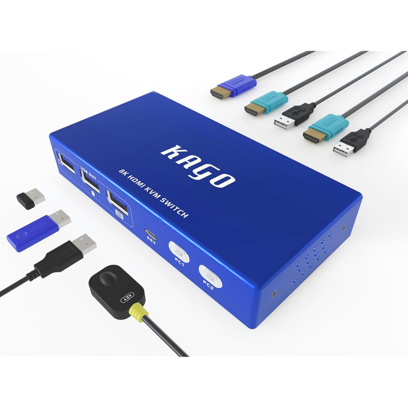 8K Hdmi Kvm Switch 2 Port - 3 Usb 3.0 Selecter For 2 Computers Share Keyboard