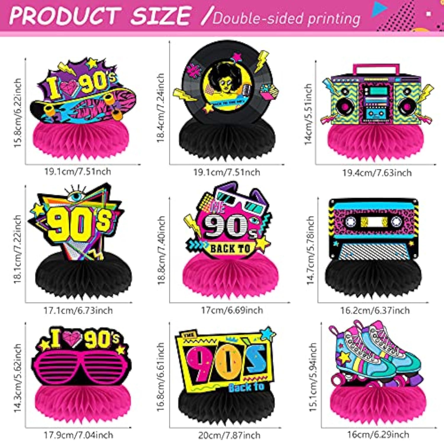 9 Pieces 90'S Retro Party Supplies Kit 90'S Retro Honeycomb Centerpiec