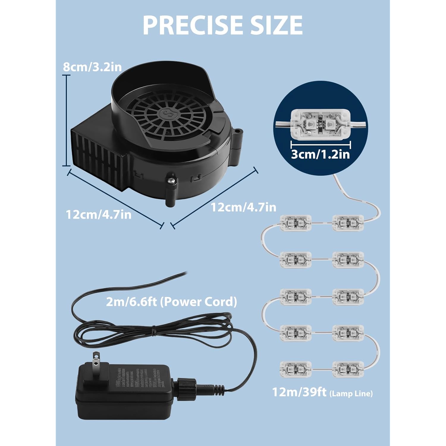 2.5A Replacement Air Blower For Inflatables, Replacement Inflatable Air Fan Blower With 10 White Led Lights & 12V/3A Ada