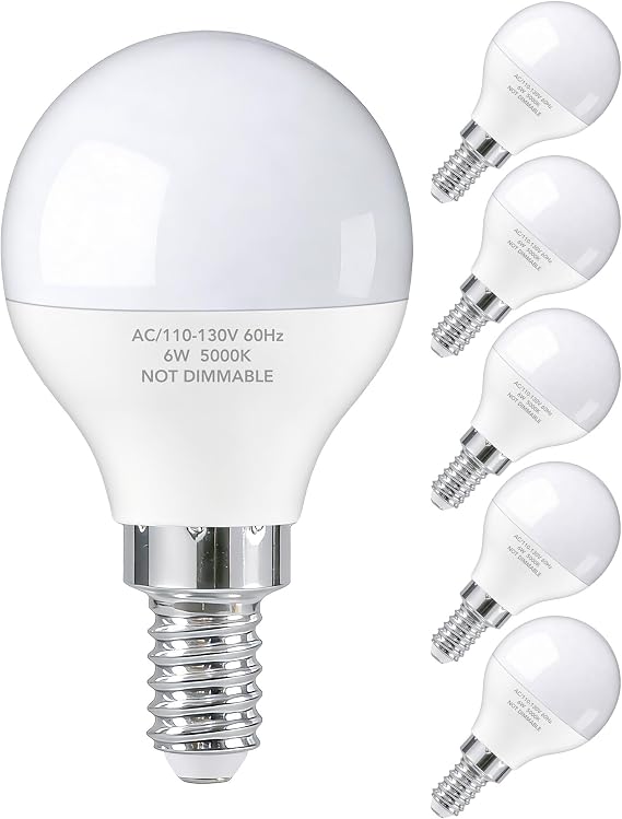 A15 E12 LED Light Bulbs 6W Non Dimmable 5000K Daylight Small Base 6 Pack