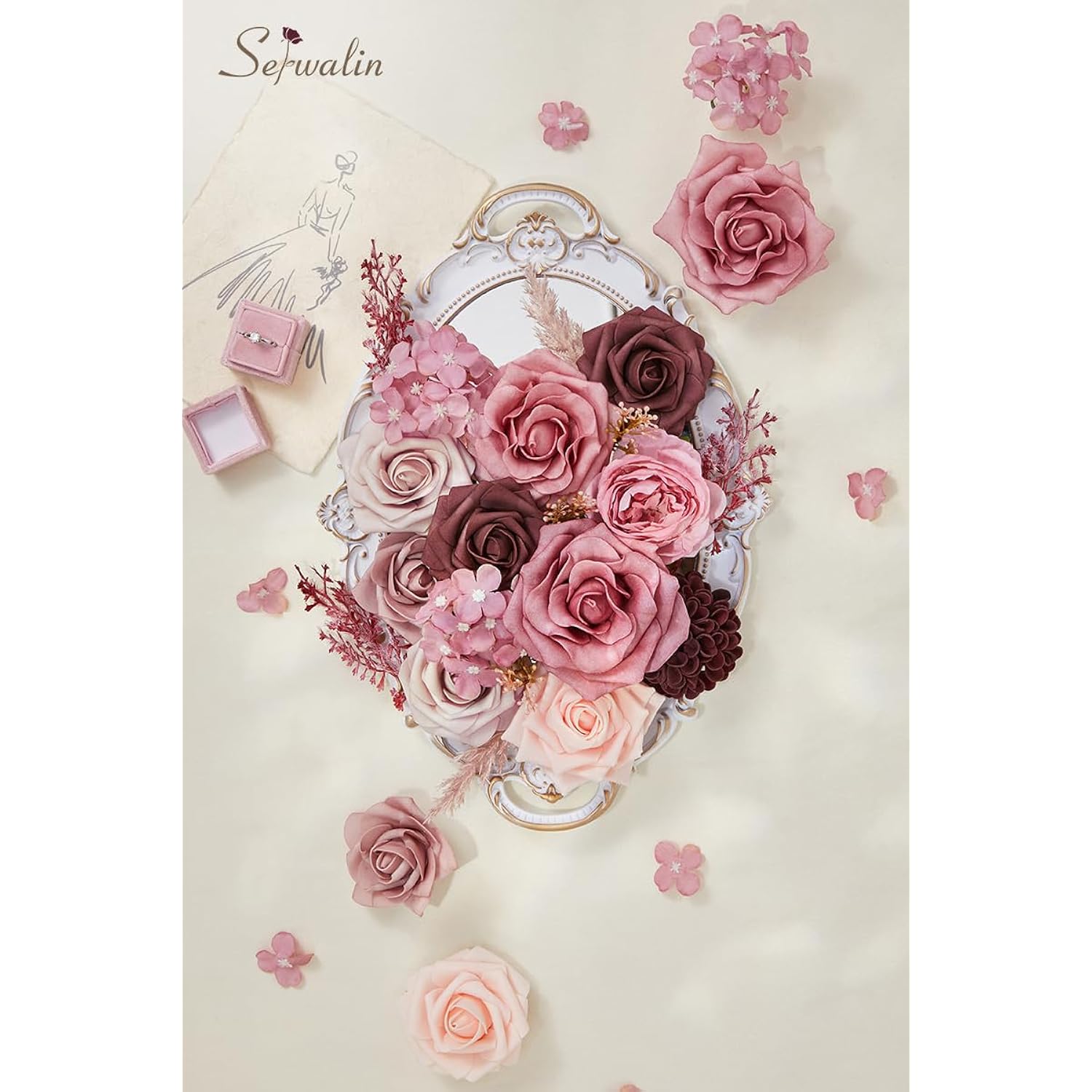Artificial Flowers Pink Fake Flowers Combo Box Set Silk Flowers With Stems For Diy Wedding Bouquets Bridal Shower Centerpieces Arrangements Party Cake Decorations