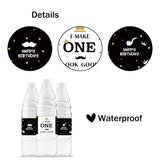 32 Pcs Happy 1St Birthday Water Bottle Labels, One Year Old Birthday Water Bottle Labels For Boys, Little Men Bottle Wrappers, Baby Shower Party Water Labels - Black Glitter