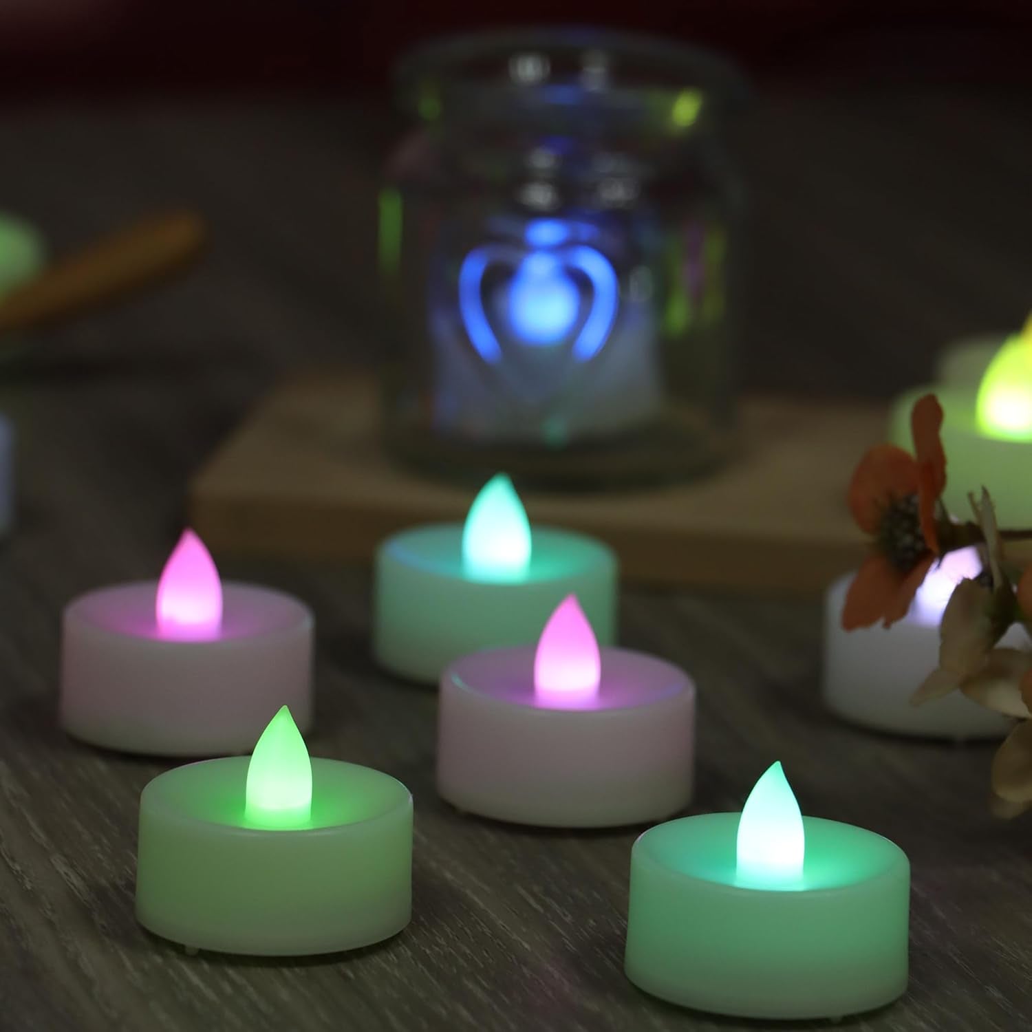 CANDLE CHOICE Color Changing Battery Operated Flameless Tea Lights Bright Flickering LED Tealight Candles Wedding Table Centerpieces Halloween Thanksgiving Christmas Decorations Batteries Incl 12 Pack