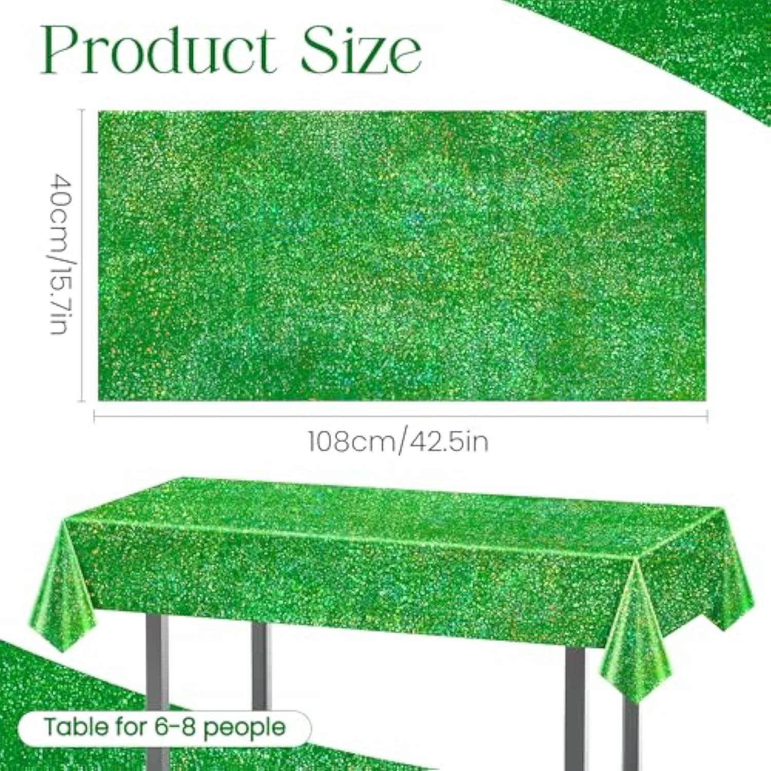 2 Pcs Green Holographic Tablecloth 40" X 108" Christmas Table Cloth Shimmer Shining Plastic Metallic Table Cover For Jungle Safari St. Patrick'S Day Baby Shower Birthday Party Decoration Supplies
