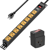 20A Heavy Duty Metal Surge Protector Power Strip 8 Outlets 2100J 6FT 12AWG Wall Mount Black