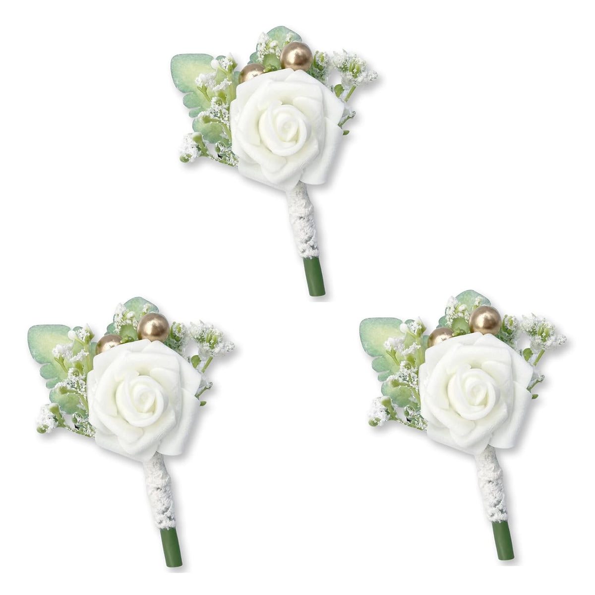 3 Pcs Set Rose Green Leaves Boutonniere For Men With Pins Wedding Party Prom Suit Decorations