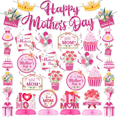 37Pcs Mothers Day Decorations, Happy Mothers Day Banner