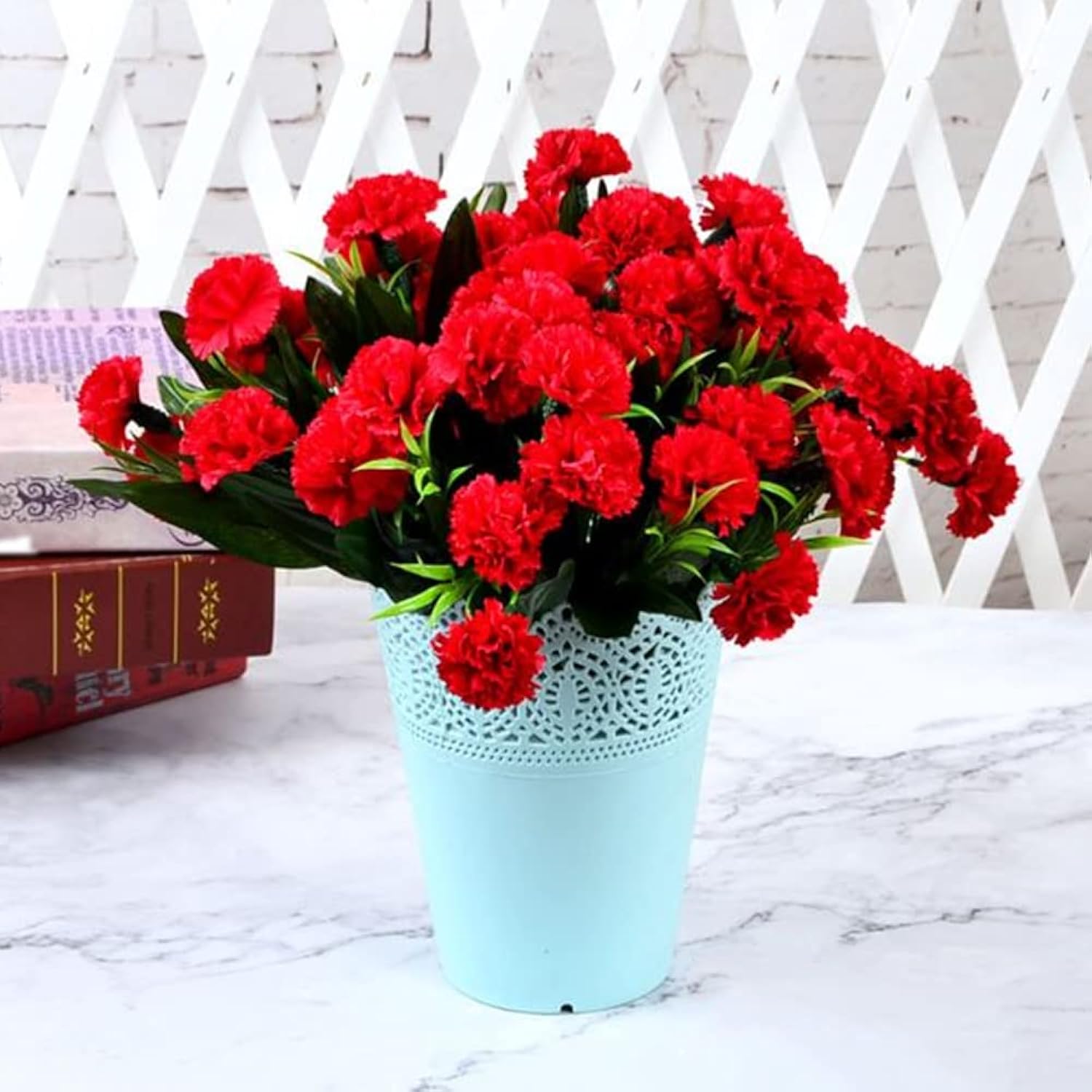 40 Heads Artificial Carnations,Silk Hydrangea Bouquet Decoration Plastic Plant Suitable For Photo Props Family Party Home Decoration Bridal Wedding Bouquet Decoration (Red)