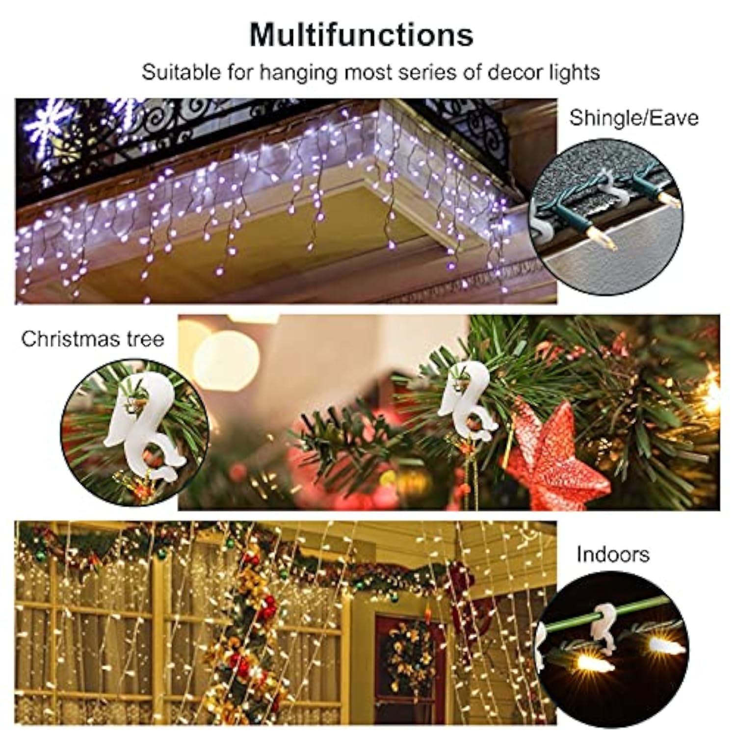 Christmas Light Clips Outdoor, 400 Pack Mini Gutter & Shingle Clips For Hanging C9 C7 Christmas String Lights, Roofline, House, Yard, Eaves, Holiday Decorations