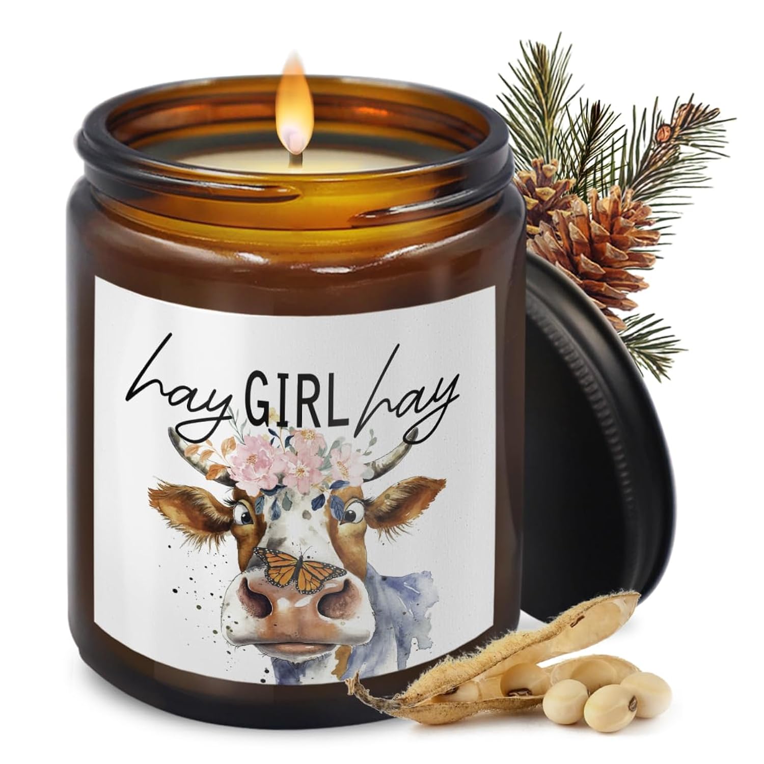 Cow Candle - Cow Themed Birthday Gifts, Scented Candles In Hay & Pine, 8 Oz