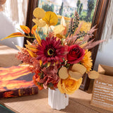 Artificial Fake Flowers Plants Silk Flower Arrangements Wedding Bouquets Decorations Plastic Floral Table Centerpieces For Home Kitchen Garden Party Décor (Autumn Red)