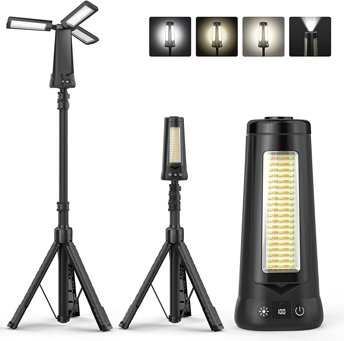 Rechargeable Camping Light with Tripod Stand 5500 Lumen Portable Cordless LED Work Light Emergency Flashlight