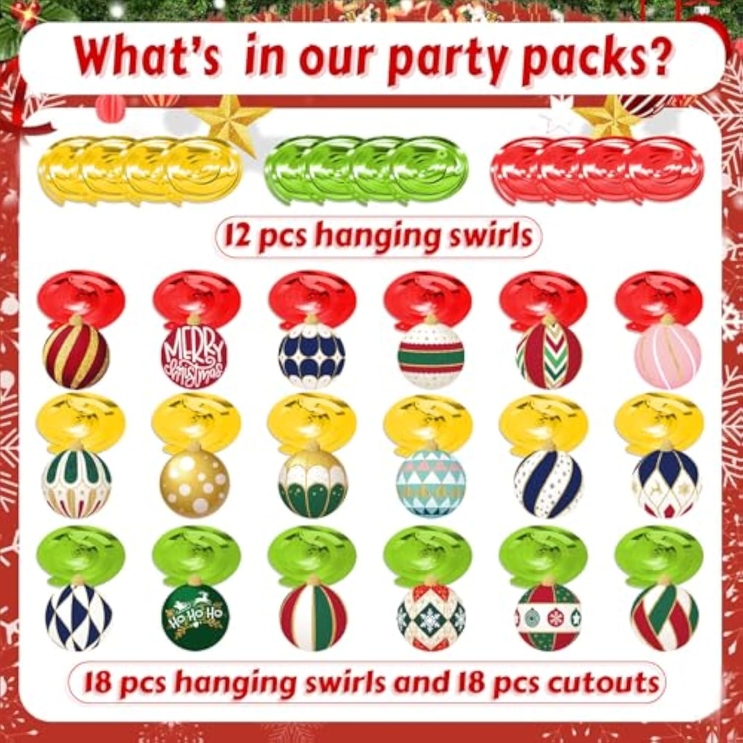 Christmas Ball Hanging Swirl, 48Pcs Merry Christmas Foil Swirls Ceiling Hanging Decorations Indoor For Xmas Holiday Indoor Outdoor Party Supplies