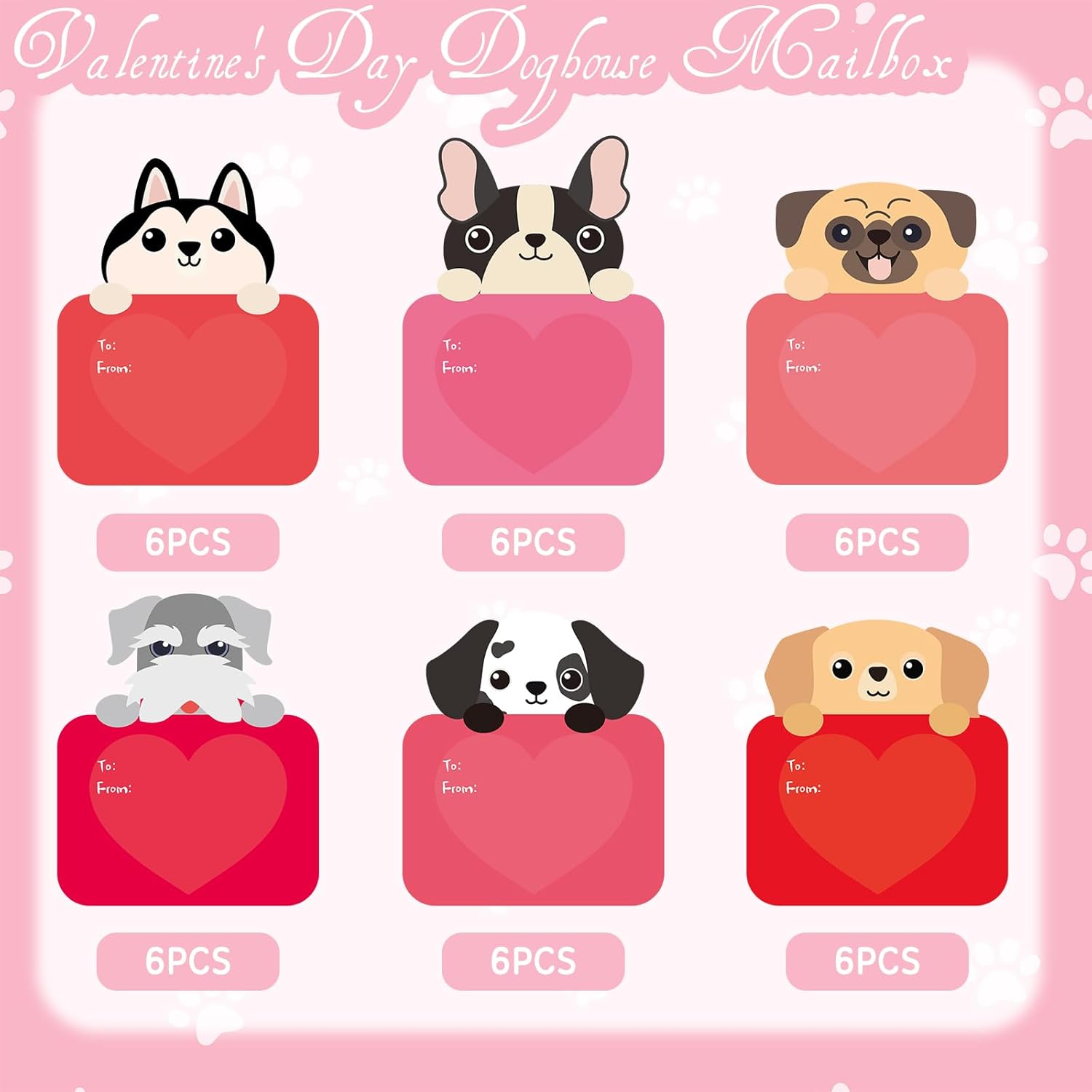 Puppy Love Valentines Mailbox Kit Dog House Card Box With 30 Pcs Greeting Cards For Exchange Students Party Favor