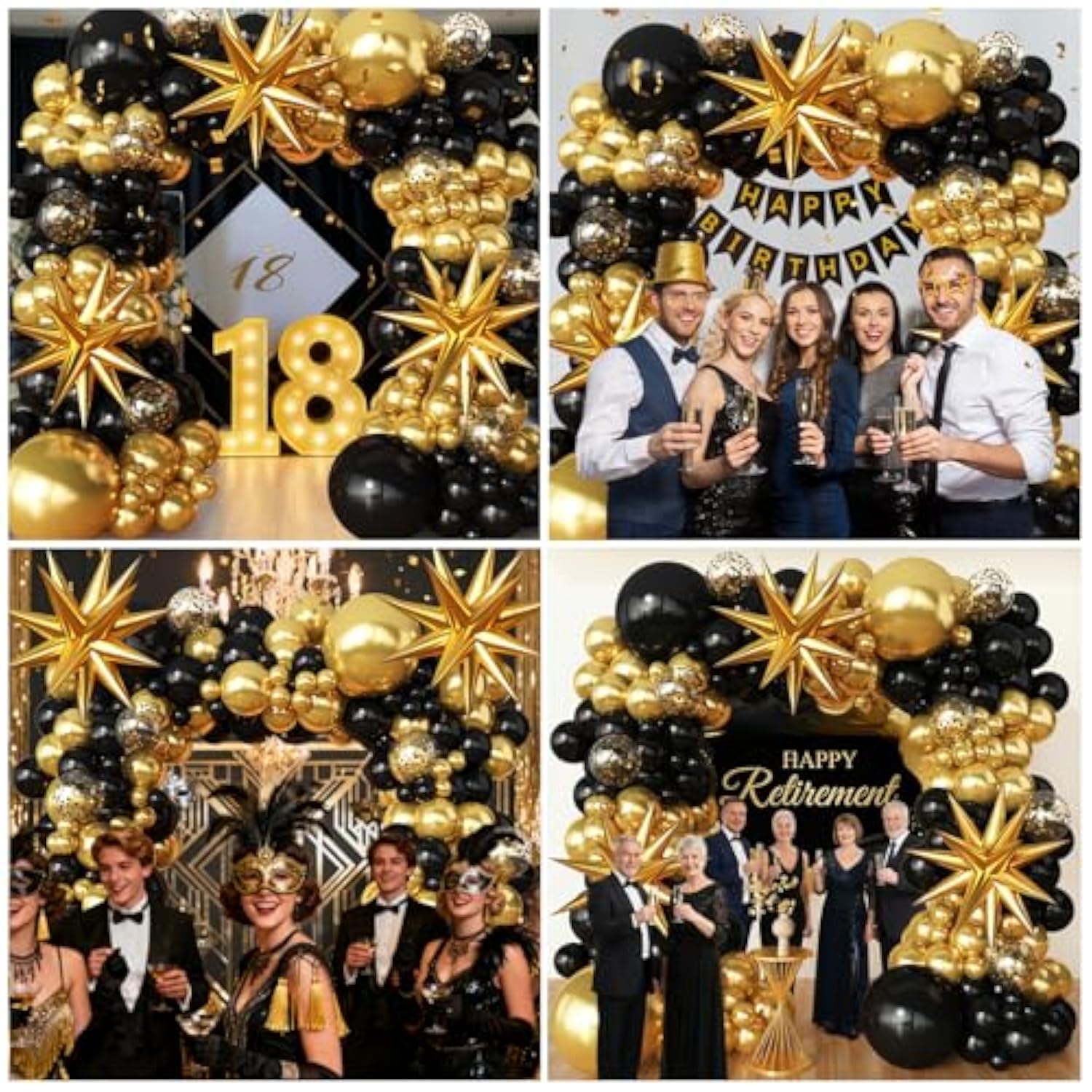 Black and Gold Balloon Garland Arch Kit for Christmas and New Year Parties