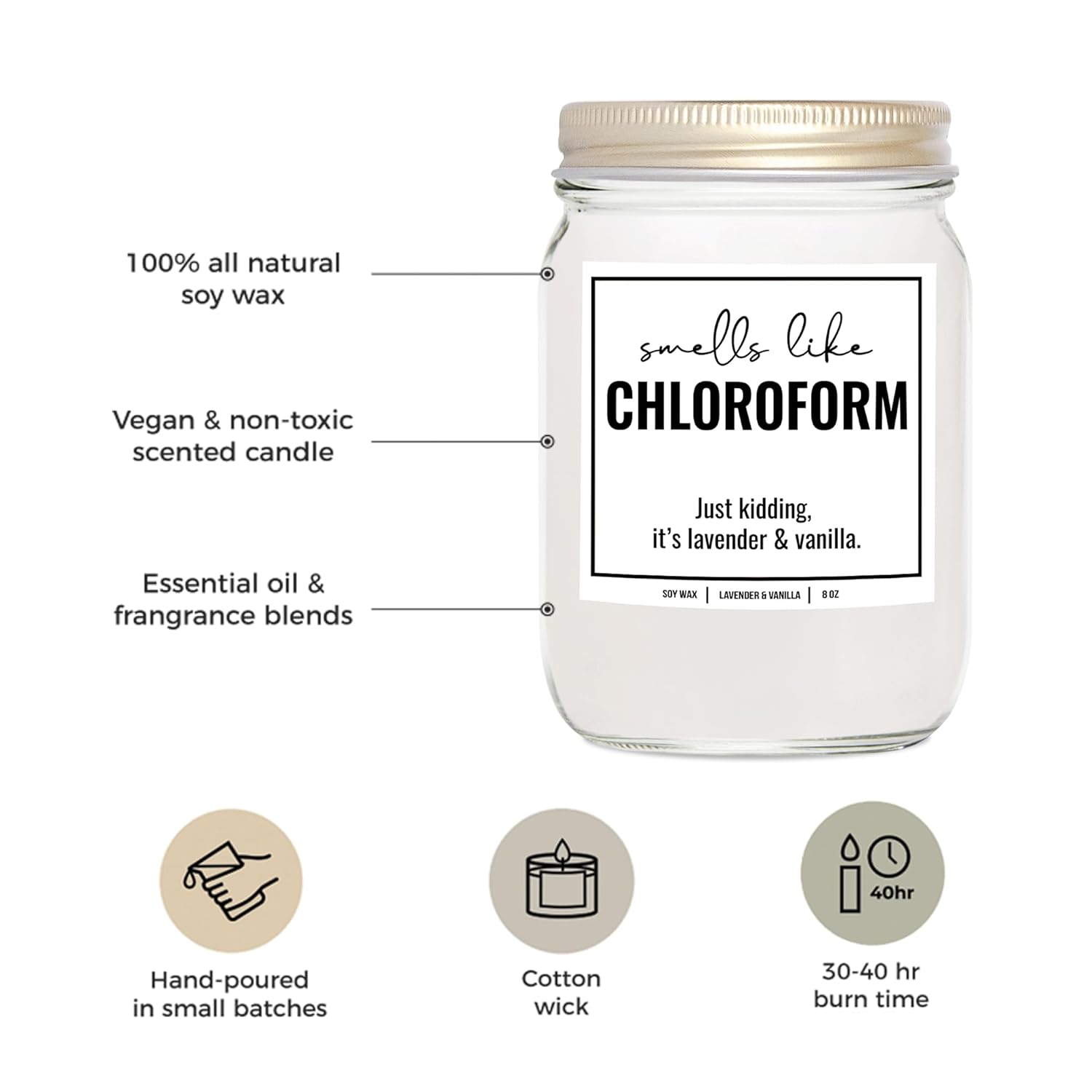 You Nique Designs Smells Like Chloroform Scented Candle, 8 Oz, True Crime Gifts For Women, Serial Killer Gifts For Women, Crime Junkie Merch, All Natural Soy Vegan Candles (Lavender & Vanilla)