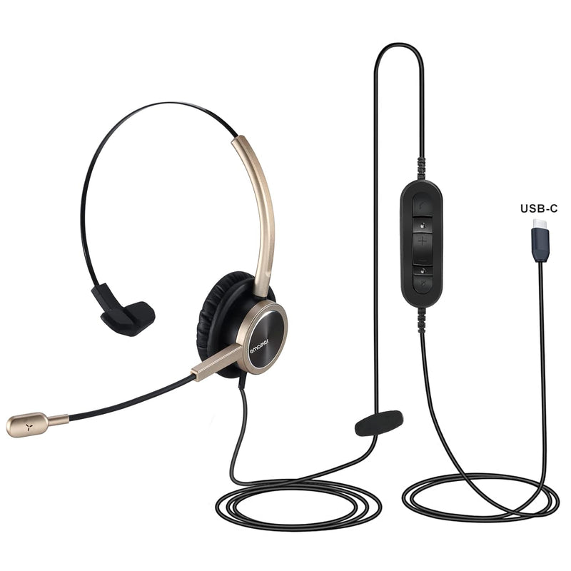 Usb Type C Headset With Noise-Canceling Microphone, Single Side Ear Usb-C Head