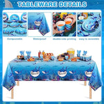 Shark Theme Birthday Party Decorations Shark Party Supplies 165 Pcs With Birthday Plates, Napkins, Cups, Tablecloths, Backdrop, Balloons Tableware Set Boy Under Sea Ocean Party Decor 16 Guest