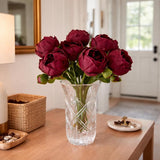 Real Touch Artificial Peony Flowers 14 Inch Burgundy Faux Peonies (6 Flowers, 2 Buds) For Home Decor, Table & Entryway Arrangements, Wedding Centerpieces