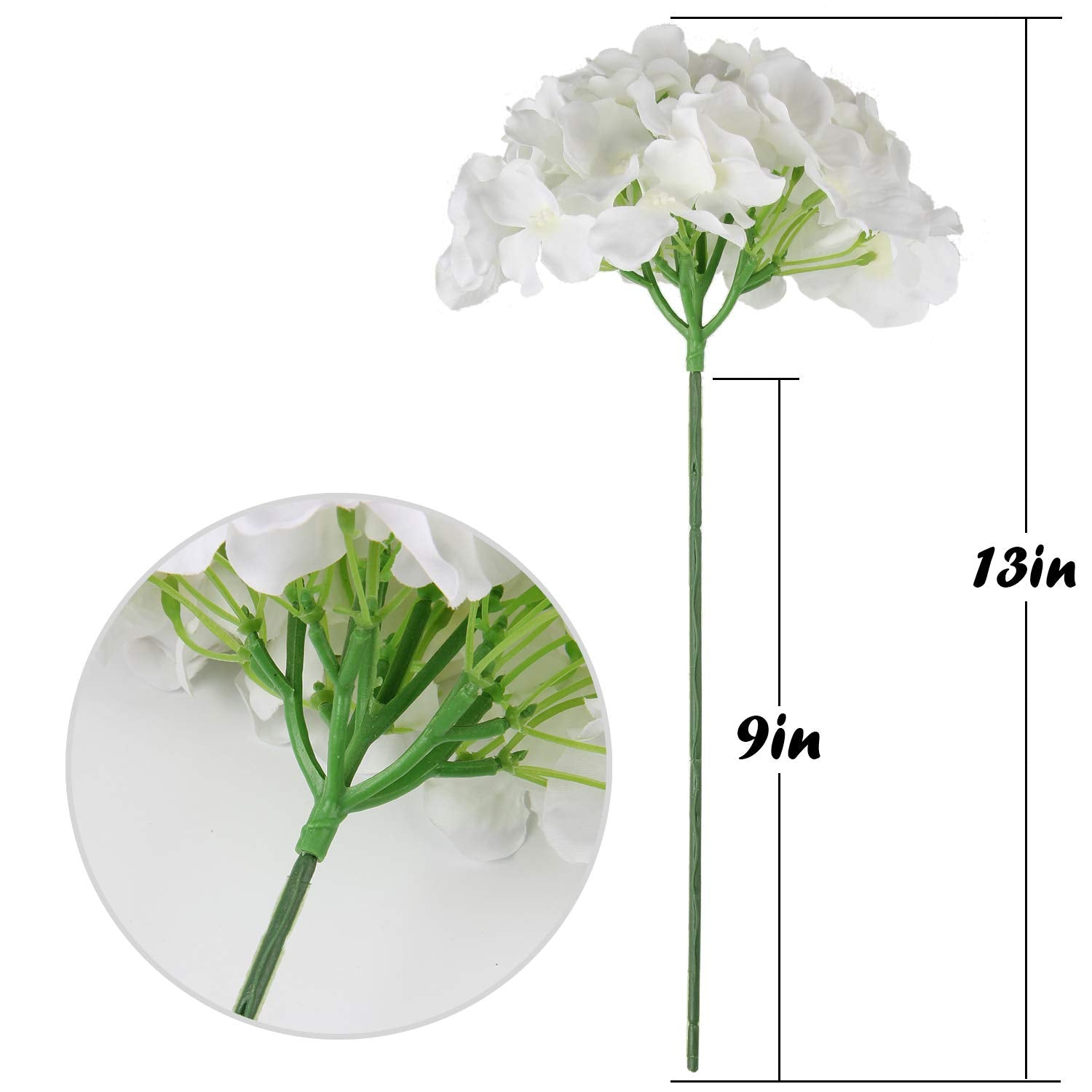 Silk Hydrangea Heads Artificial Flowers Heads With Stems For Home Wedding Decor,Pack Of 10 (White)