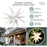 Large 18” Easy Assembly Warm White Led Moravian Star - Hanging Outdoor Christmas Light - Use As Holiday Decoration, Porc
