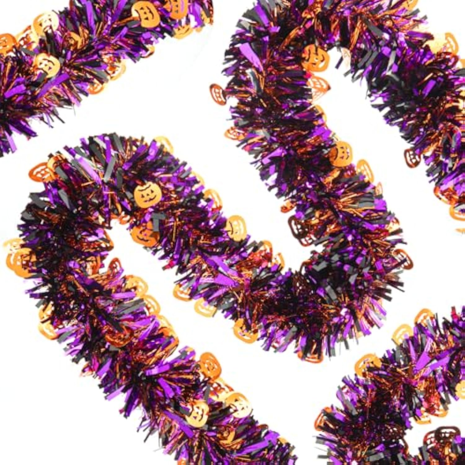 33Ft Halloween Tinsel Garland, Pumpkin Metallic Twist Foil Tinsel Garland Pumpkin Shiny Hanging Decorations For Halloween Party Decoration Supply