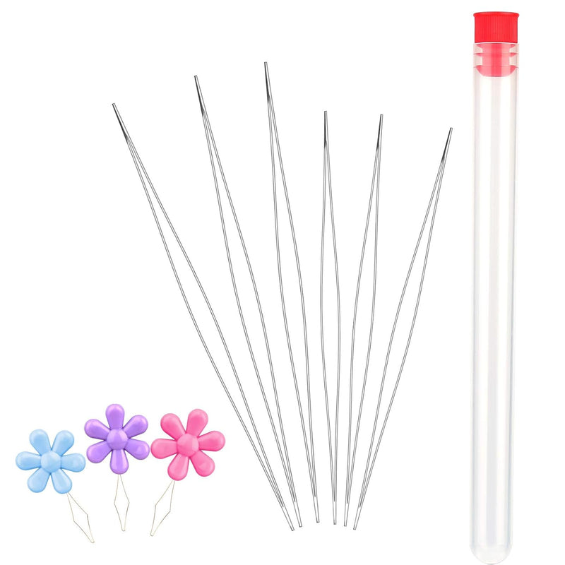 6 Pieces Beading Needles, 2 Sizes Long Straight Beading Embroidery Needles Wit