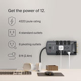 Surge Protector Power Strip 12 Outlets 8FT Flat Pivot Plug Extension Cord 4320J Heavy Duty