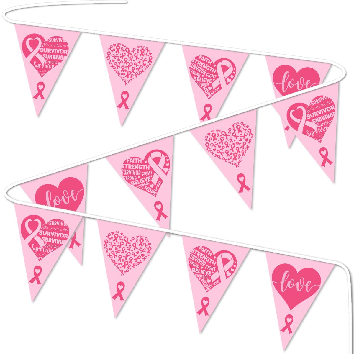 Pink Ribbon Pennant Banner for Breast Cancer Awareness Party Decorations, Pink Ribbon Banner for Breast Cancer Prevention Month, Fabric Hanging Banner for Breast Cancer Awareness Scene