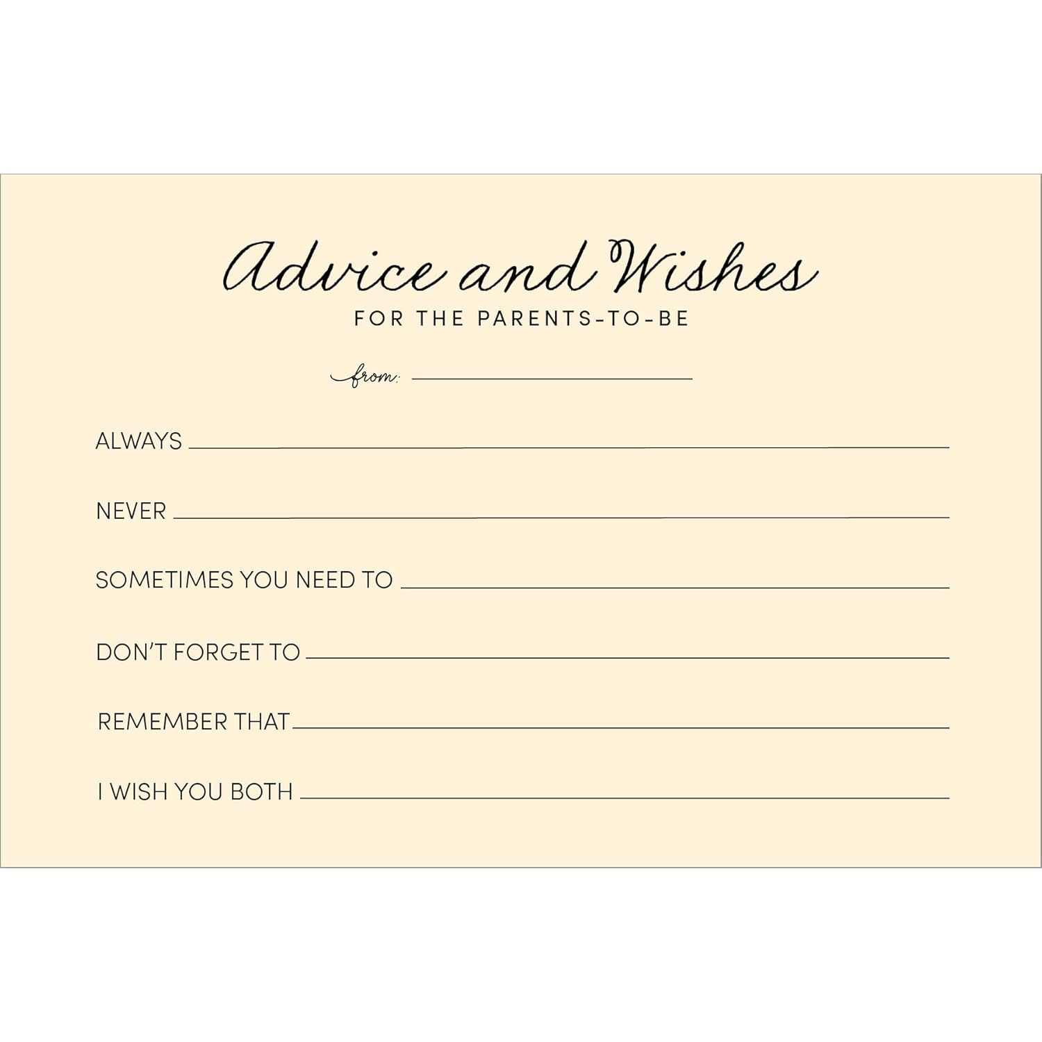 Advice And Wishes New Parents Advice, Baby Shower Game Ideas, Gender Reveal Party Keepsake, Baby Predictions - Pack Of 50 (Advice Cream 6X4)