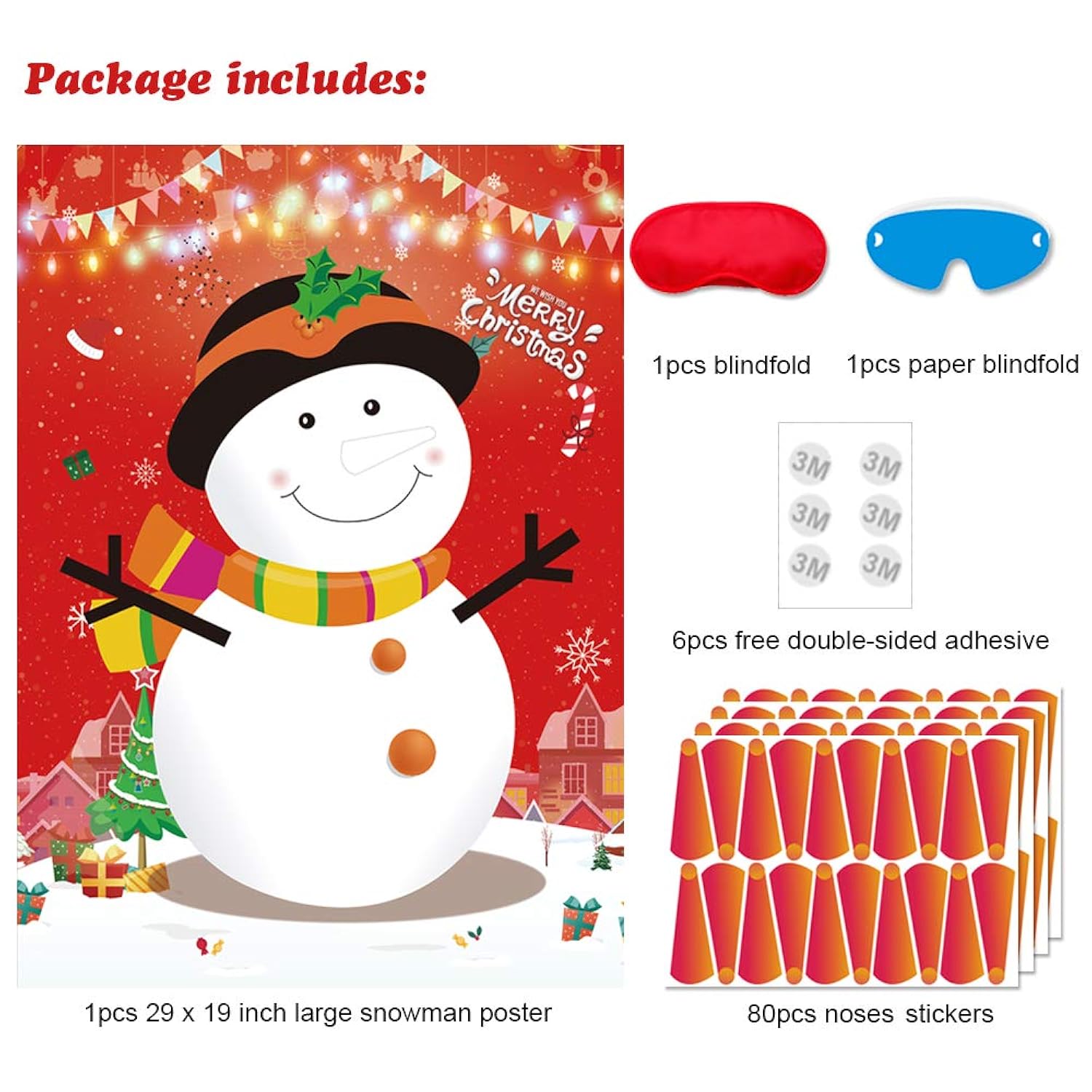 Pin The Nose On The Snowman Christmas Party Games For Kids Xmas Holiday New Year Game Favors Birthday Party Supplies - 80 Nose Stickers