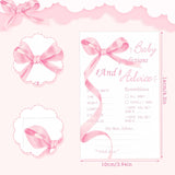 50 Pcs Coquette Baby Shower Prediction And Advice Cards Pink Bow Prediction Wishes For Baby Shower Games Activity Gender Reveal Party Supplies Mom Dad Party Decorations