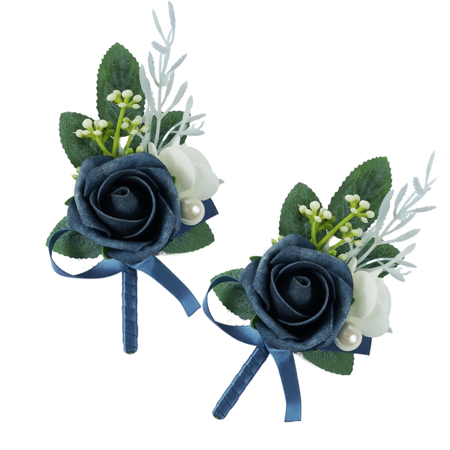 Set Of 2 Navy Blue Rose Boutonniere For Menwedding, Groom Groomsman Artificial Flowers For Wedding Anniversary Celebration,Prom,Party,Home Decoratio (Navy Blue)