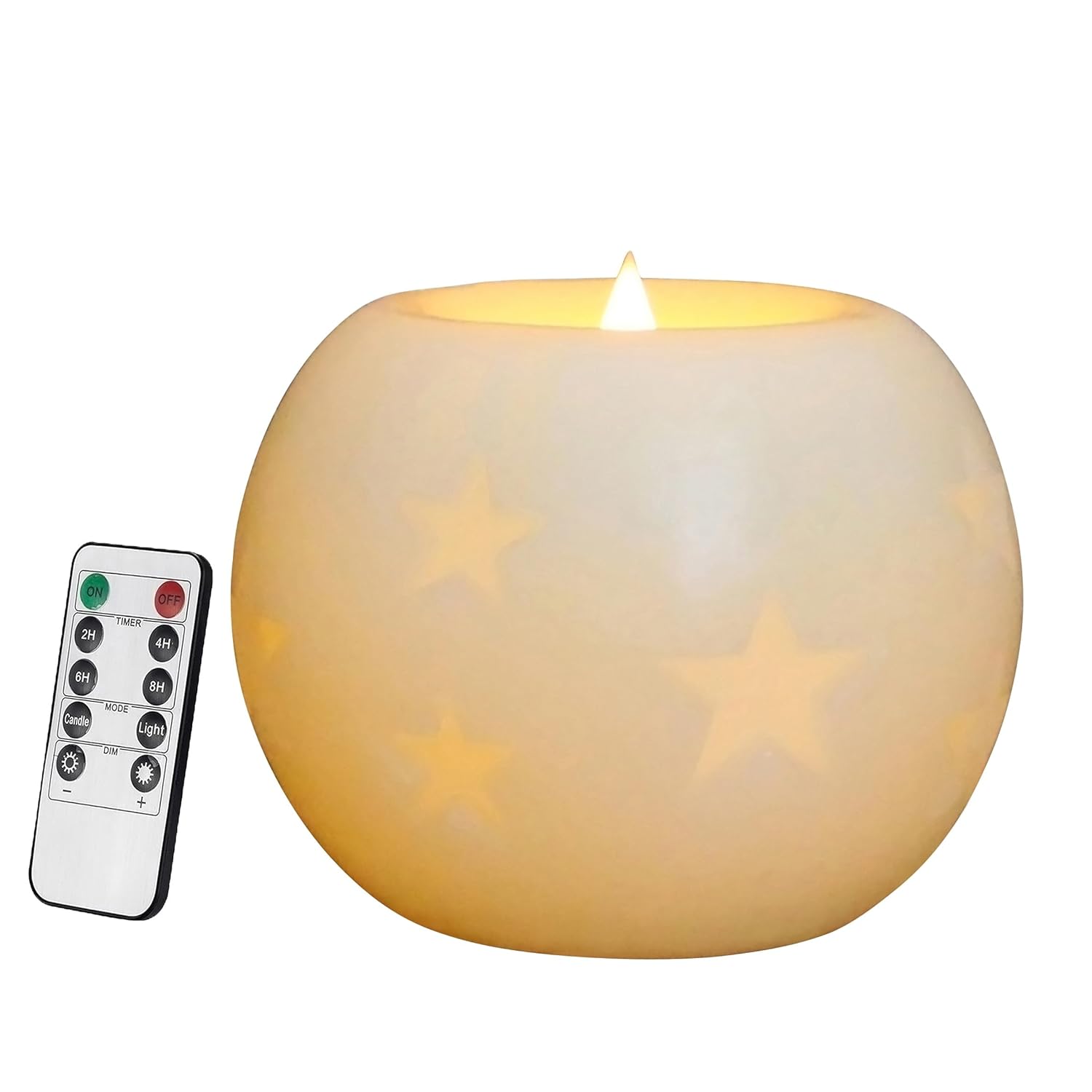 Moon Sphere Wax Led Dancing Flame Candle Ball Battery Operated Wax Led Flameless Candle With Timer And Remote Control (5" Dia. X 4" H)
