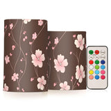Pink Cherry Blossom Flower Pattern Flameless Candles Flickering Led Candles With Remote Timer Battery Operated Pillar Candles Set Of 2 For Dinner Holiday Decor