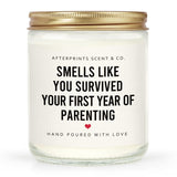 Funny New Parents Gifts For Couples, First Year Of Parenting Candle, 1St Birthday Gift For Parents, New Mom And Dad Gifts On Babys First Birthday, Lavender Scented Candles 7Oz