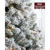 Pre-Lit Christmas Tree 7.5Ft Snow Flocked, Artificial Spruce, 600 Clear Lights, Feel Real Hinged Xmas Trees
