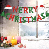 Merry Christmas Banner, Glitter Merry Christmas Banner And Glitter Christmas Signs Banner For Party Decoration, Red & Green Xmas Party Decorations For Home Wall Fireplace Party Supplies