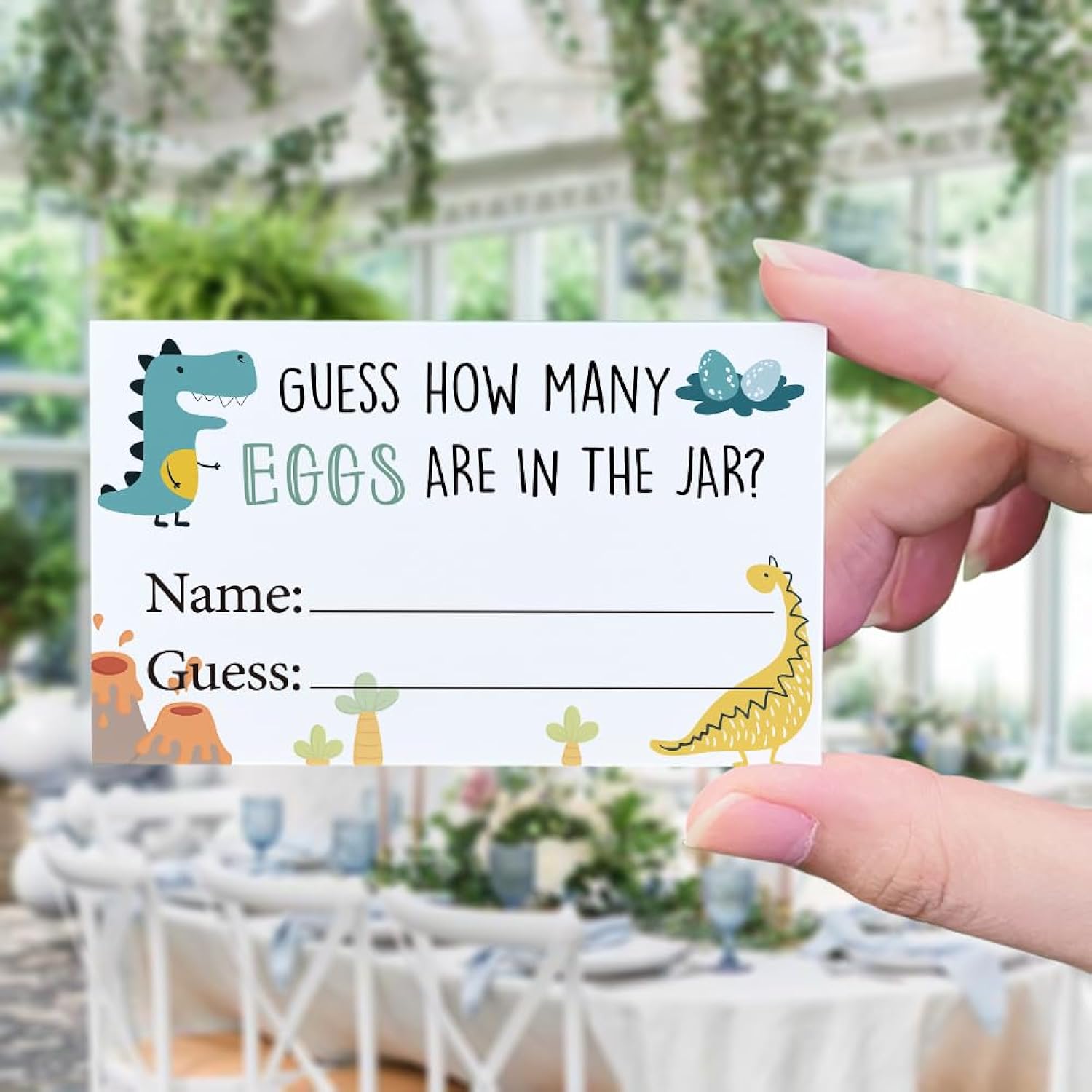 Baby Shower Games Guess How Many Eggs Sign(1 Standing Sign-50 Guessing Cards) Dinosaur Theme Party Activities Decorations Game Cards Kit For Baby Showers, Newborn Parties, Birthdays Decorations-34