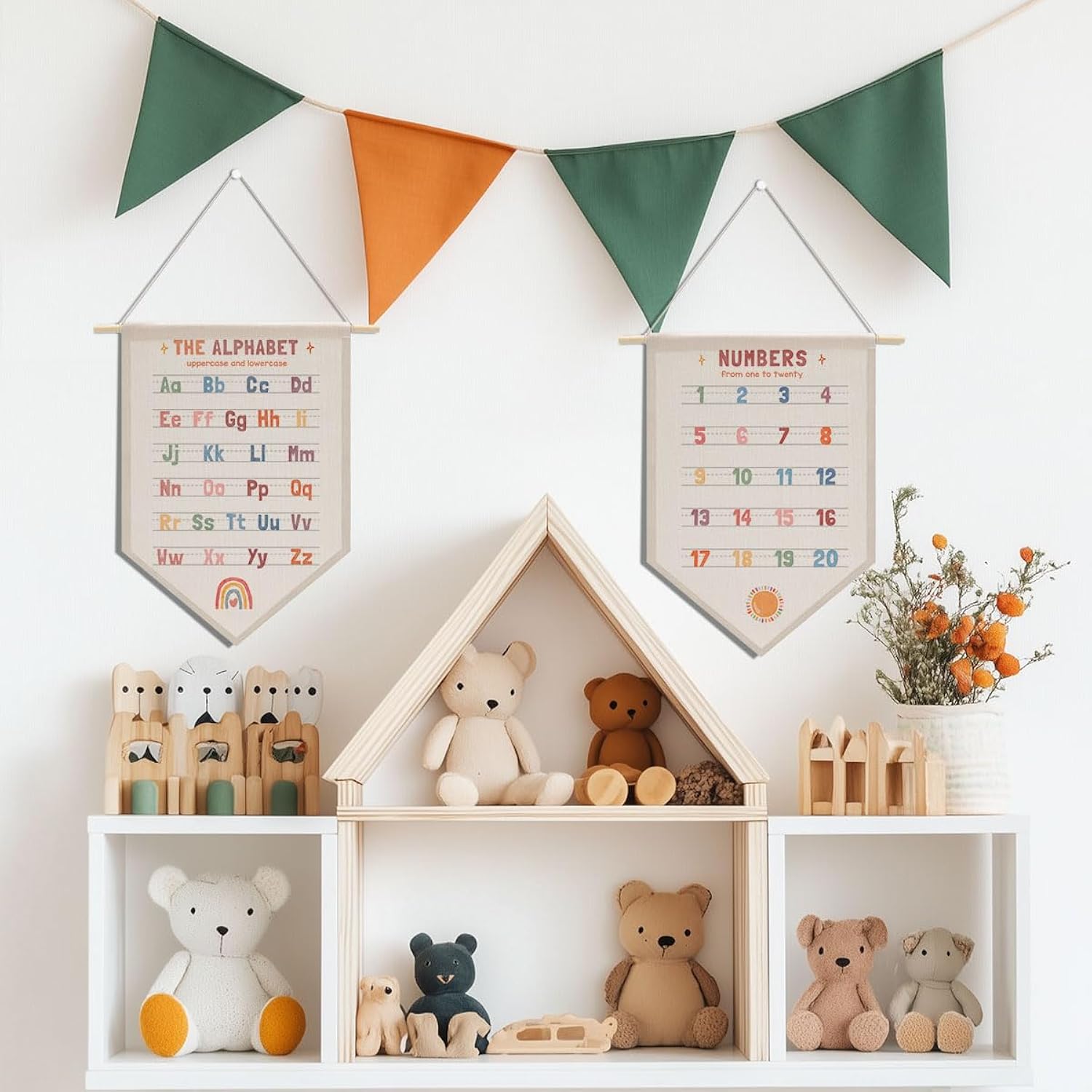 2 Pcs Rainbow Alphabet Numbers Wall Decor Homeschool Supplies Classroom Decor, Educational Wall Hanging Pennant Flag Banner Teacher Office Bedroom Home Decor Wall Art Christmas Birthday Gifts