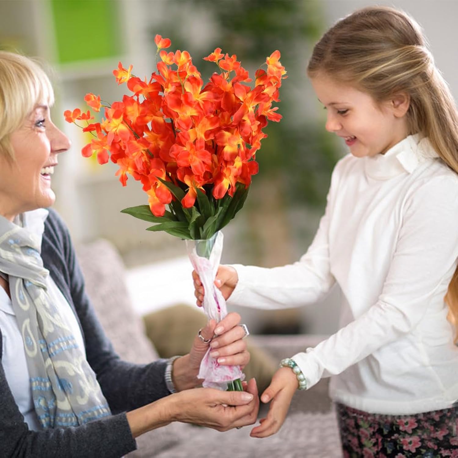 26.7'' Artificial Orchid Stems, 12Pcs Orange Silk Turquoise Orchids Flowers For Wedding Bridal Bouquet Boutonniere Wreath Table Centerpiece Outdoor Decor