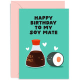 Old English Co. Funny Happy Birthday Card For Husband Or Wife - Cute 'My Soy Mate' Soy Sauce Sushi Card For Men Or Women - Boyfriend, Girlfriend, Fiance, Partner| Blank Inside With Envelope